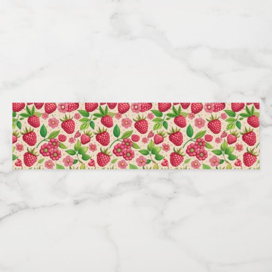 Summer Raspberry Garden Botanical Fruit Pattern ペットボトルラベル (シングルラベル)