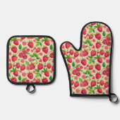 Summer Raspberry Garden Botanical Fruit Pattern 鍋つかみ&鍋敷きセット (正面)