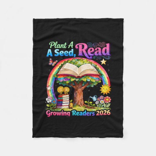 Summer Reading 2026 Plant A Seed Read Growing フリースブランケット (正面)