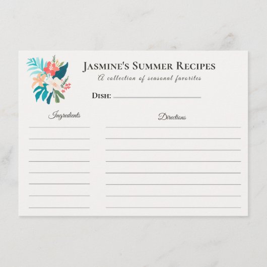 Summer Recipe Card – Tropical Floral  案内状 (正面)