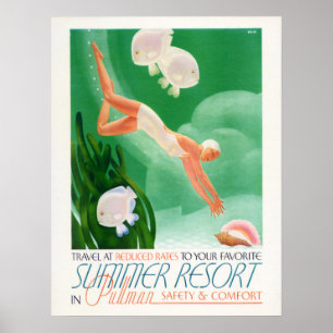 SUMMER RESORT Sea Holiday Woman Diving Travel ポスター