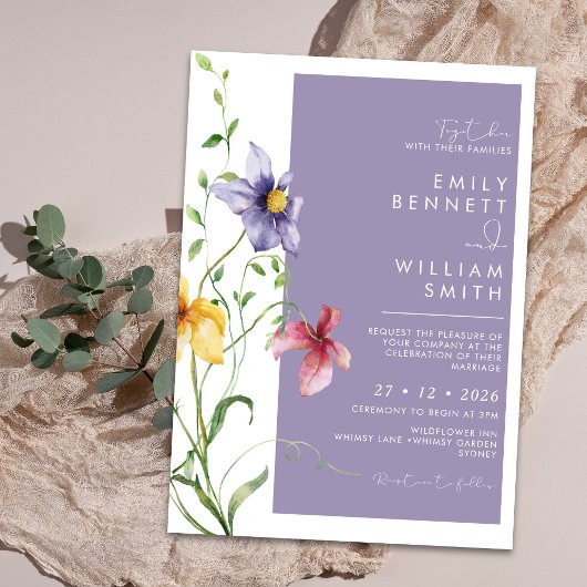 Summer Romantic Floral Meadow Stylish Wedding 招待状