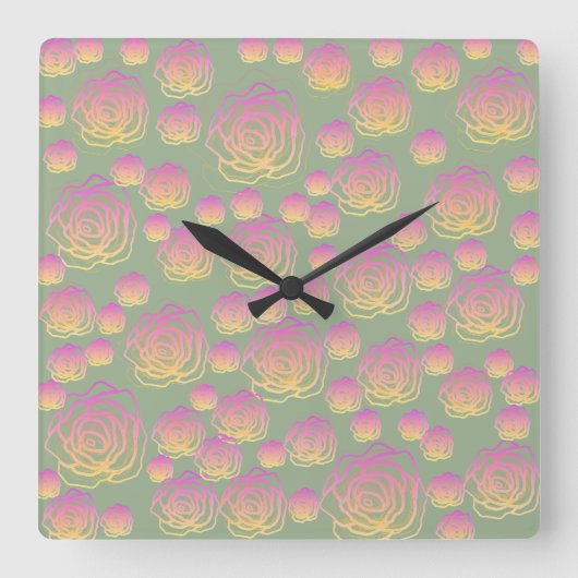 Summer Roses スクエア壁時計 (正面)