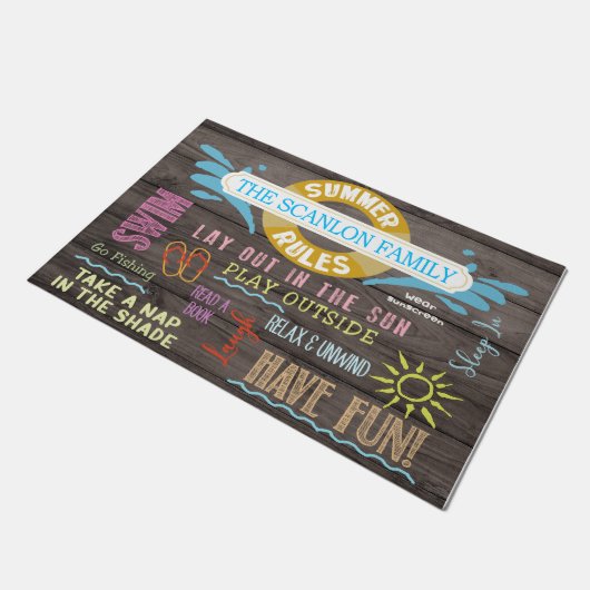 Summer Rules Personalized Mat, Pool Family ドアマット (アングル)