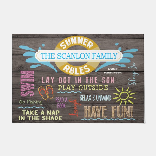  Summer Rules Personalized Mat, Pool Family  ドアマット (正面)