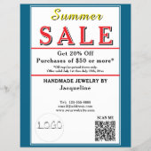 Summer Sale Blue White Heart チラシ (正面)