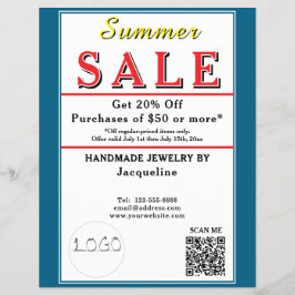 Summer Sale Blue White Heart チラシ