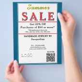 Summer Sale Blue White Heart チラシ (手)