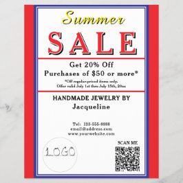 Summer Sale Red White Blue Heart チラシ