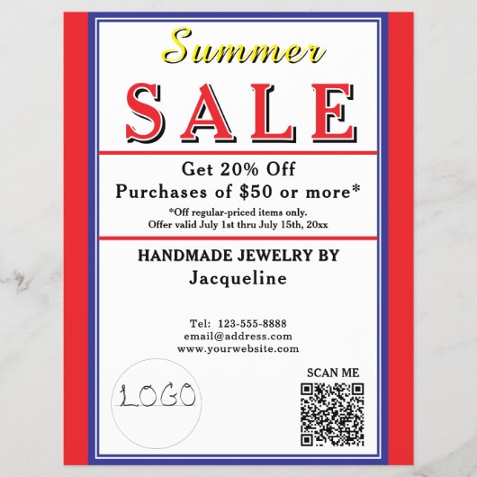 Summer Sale Red White Blue Heart チラシ (正面)