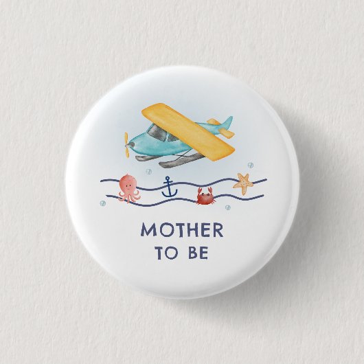 Summer Sea Airplane Mother To Be  Baby Shower 缶バッジ (正面)