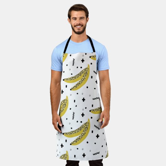 Summer seamless pattern with bananas in pop art st エプロン (着用した状態)