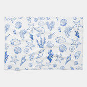 Summer Seashells Frame Beach Wedding Blue  キッチンタオル (横)