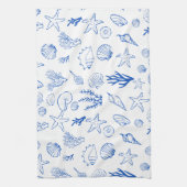 Summer Seashells Frame Beach Wedding Blue  キッチンタオル (縦)