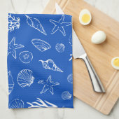 Summer Seashells Frame Beach Wedding Blue  キッチンタオル (四つ折り)