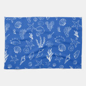 Summer Seashells Frame Beach Wedding Blue  キッチンタオル (横)