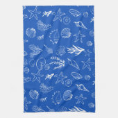 Summer Seashells Frame Beach Wedding Blue  キッチンタオル (縦)