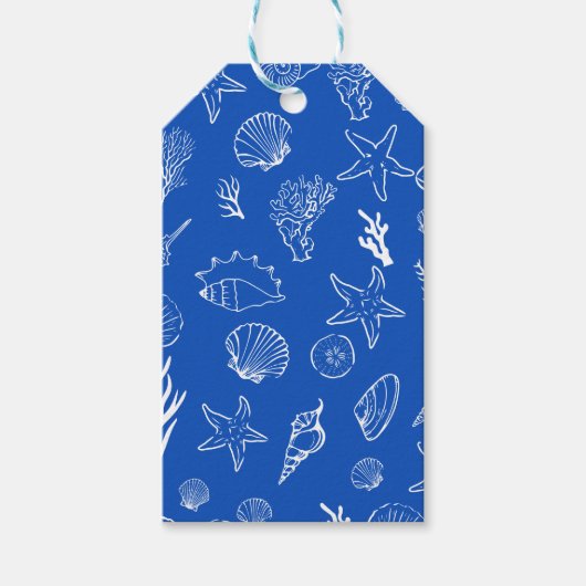 Summer Seashells Frame Beach Wedding Blue ギフトタグ (正面)