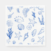 Summer Seashells Frame Beach Wedding Blue スタンダードランチョンナプキン (正面)