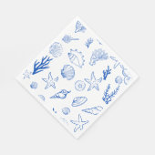 Summer Seashells Frame Beach Wedding Blue スタンダードランチョンナプキン (角)