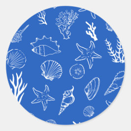 Summer Seashells Frame Beach Wedding Blue ラウンドシール