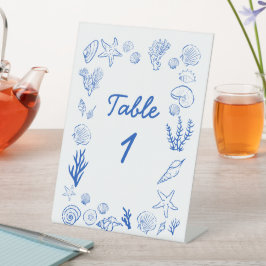 Summer Seashells Frame Beach Wedding Blue 台座サイン