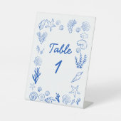 Summer Seashells Frame Beach Wedding Blue 台座サイン (正面)