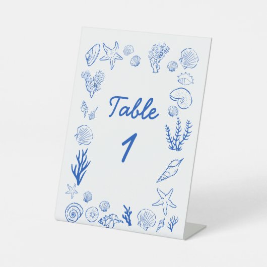 Summer Seashells Frame Beach Wedding Blue 台座サイン (正面)