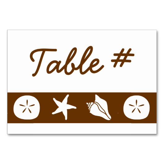 Summer Seashells in Chocolate Table Card テーブルナンバー (正面)