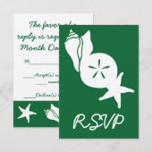 Summer Seashells in Green RSVPカード (正面/裏面)