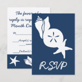 Summer Seashells in Navy RSVPカード (正面/裏面)