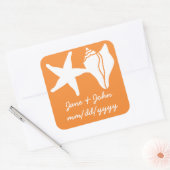 Summer Seashells in Orange Sticker スクエアシール (封筒)
