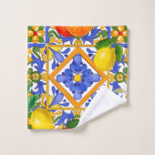 Summer ,Sicilian tiles ,citrus,oranges,majolica バスタオルセット (ウォッシュタオル)