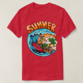 Summer Skeleton Surfing Wave Beach Summer Vacation Tシャツ (デザイン正面)