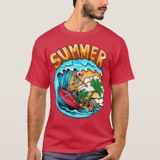 Summer Skeleton Surfing Wave Beach Summer Vacation Tシャツ