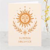 Summer Solstice Celestial Sun Face Botanical Art カード (黄色い花)