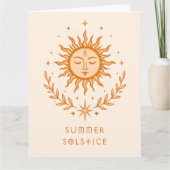 Summer Solstice Celestial Sun Face Botanical Art カード (正面)