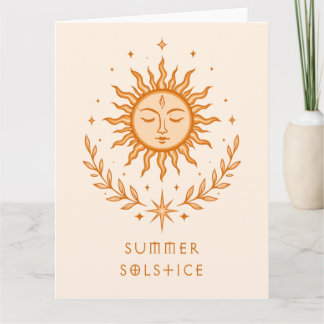 Summer Solstice Celestial Sun Face Botanical Art カード