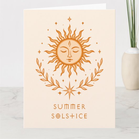 Summer Solstice Celestial Sun Face Botanical Art カード (正面)