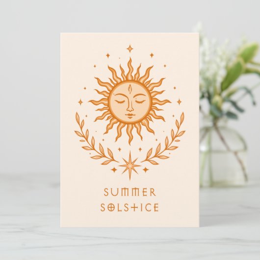 Summer Solstice Celestial Sun Face Botanical Art カード (スタンド正面)