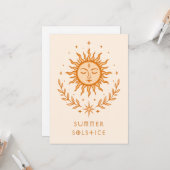 Summer Solstice Celestial Sun Face Botanical Art カード (正面/裏面インサイチュ)
