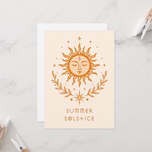 Summer Solstice Celestial Sun Face Botanical Art カード (正面/裏面インサイチュ)