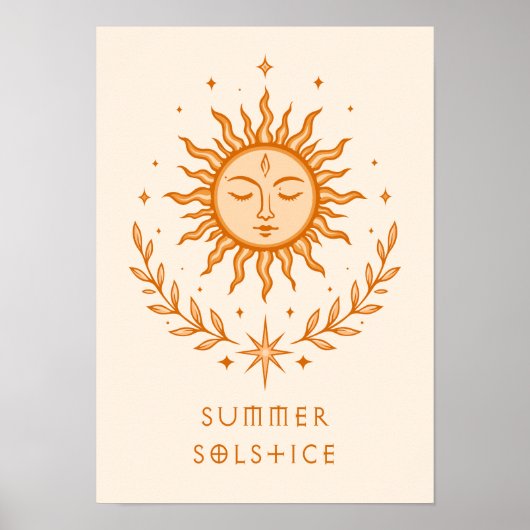 Summer Solstice Celestial Sun Face Botanical Art ポスター (正面)