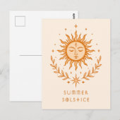 Summer Solstice Celestial Sun Face Botanical Art ポストカード (正面/裏面)