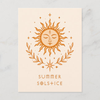 Summer Solstice Celestial Sun Face Botanical Art ポストカード