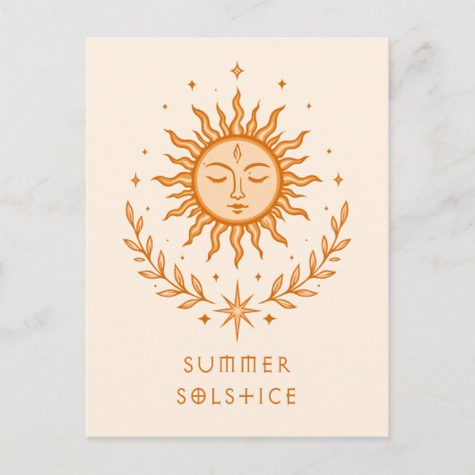 Summer Solstice Celestial Sun Face Botanical Art ポストカード (正面)