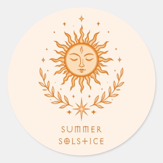 Summer Solstice Celestial Sun Face Botanical Art ラウンドシール (正面)