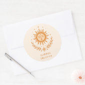 Summer Solstice Celestial Sun Face Botanical Art ラウンドシール (封筒)