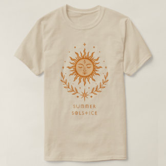Summer Solstice Celestial Sun Face Botanical Art Tシャツ