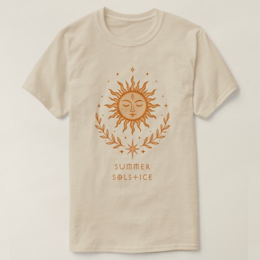 Summer Solstice Celestial Sun Face Botanical Art Tシャツ (デザイン正面)